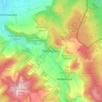 Topografische kaart Tevenhausen, hoogte, reliëf