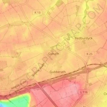 Topografische kaart Gierath, hoogte, reliëf