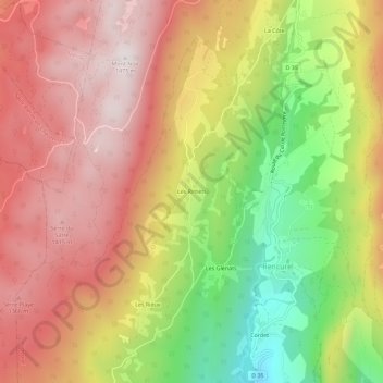 Topografische kaart Les Rimets, hoogte, reliëf