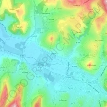 Topografische kaart Sagnes, hoogte, reliëf