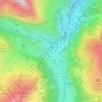 Topografische kaart Baretge, hoogte, reliëf