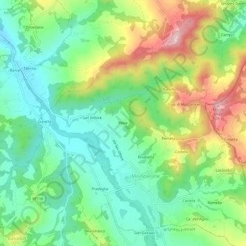 Topografische kaart Pieve, hoogte, reliëf