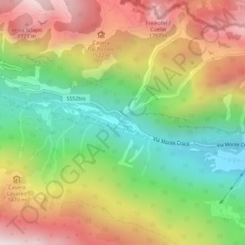 Topografische kaart Laghetti di Timau, hoogte, reliëf