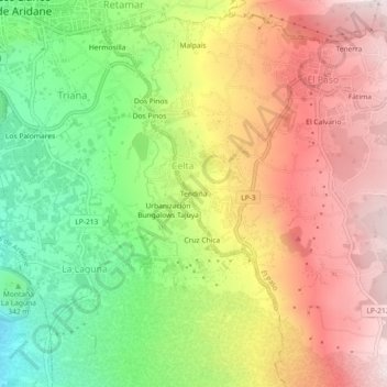 Topografische kaart Tendiña, hoogte, reliëf