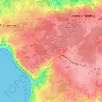 Topografische kaart Croas Golou, hoogte, reliëf