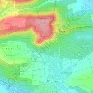 Topografische kaart Feuer, hoogte, reliëf