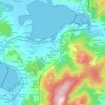 Topografische kaart A Rúa, hoogte, reliëf