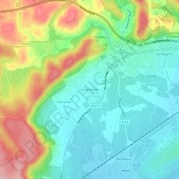 Topografische kaart Les Retraches, hoogte, reliëf