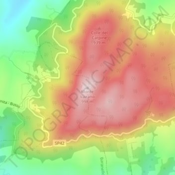 Topografische kaart Monte Vairano, hoogte, reliëf