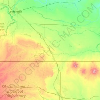 Topografische kaart Milk River (town), hoogte, reliëf