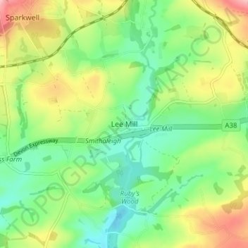 Topografische kaart Lee Mill, hoogte, reliëf