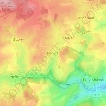 Topografische kaart Mageret, hoogte, reliëf