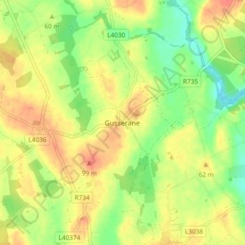 Topografische kaart Gusserane, hoogte, reliëf