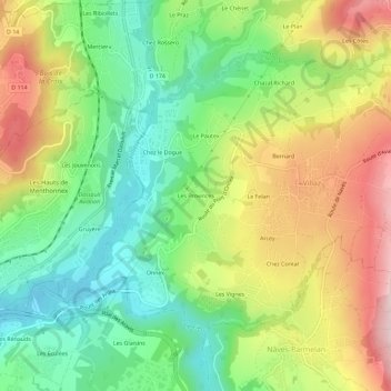 Topografische kaart Les Provinces, hoogte, reliëf