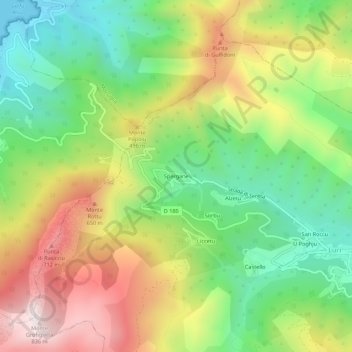 Topografische kaart Spergane, hoogte, reliëf