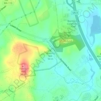 Topografische kaart Dunstable, hoogte, reliëf