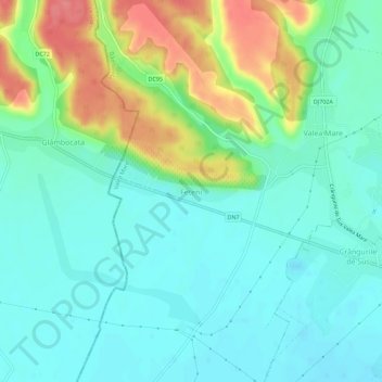 Topografische kaart Fețeni, hoogte, reliëf