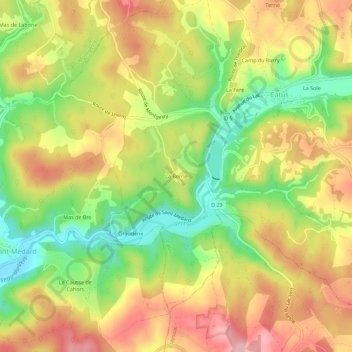Topografische kaart La Berrie, hoogte, reliëf
