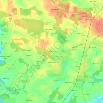 Topografische kaart Le Poteau, hoogte, reliëf