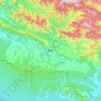 Topografische kaart Hetauda, hoogte, reliëf