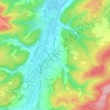 Topografische kaart Ricey-Haute-Rive, hoogte, reliëf