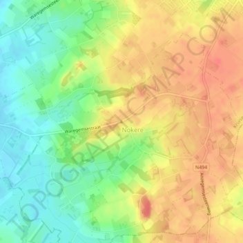 Topografische kaart Nokereberg, hoogte, reliëf