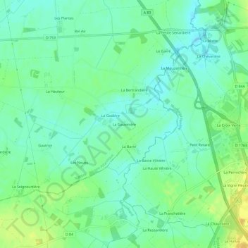 Topografische kaart La Gauvinière, hoogte, reliëf