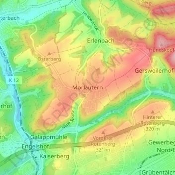 Topografische kaart Morlautern, hoogte, reliëf