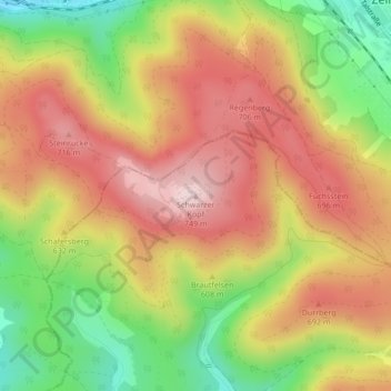 Topografische kaart Schwarzer Kopf, hoogte, reliëf