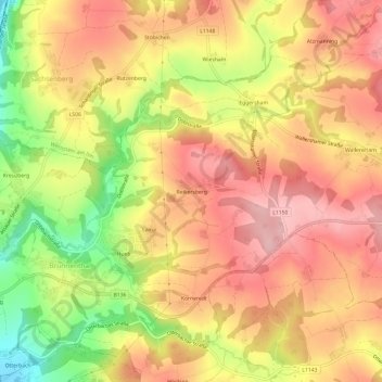 Topografische kaart Reikersberg, hoogte, reliëf