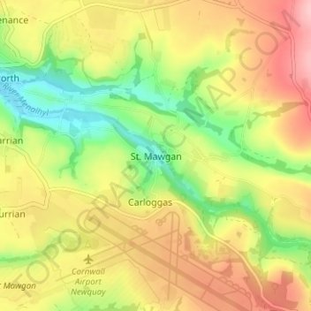 Topografische kaart St. Mawgan, hoogte, reliëf