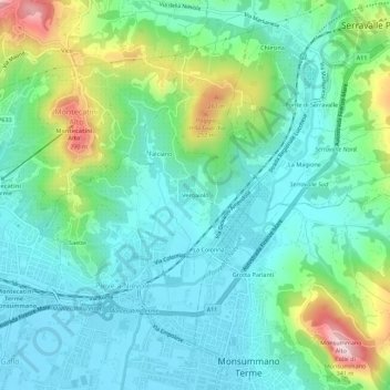 Topografische kaart Vergaiolo, hoogte, reliëf