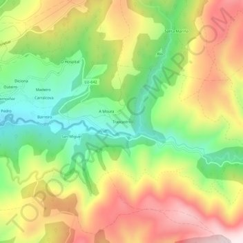 Topografische kaart Trascastro, hoogte, reliëf