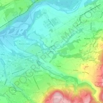 Topografische kaart Refos, hoogte, reliëf