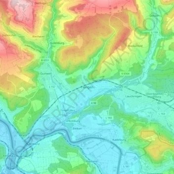 Topografische kaart Tiengen, hoogte, reliëf