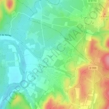 Topografische kaart Vialat, hoogte, reliëf