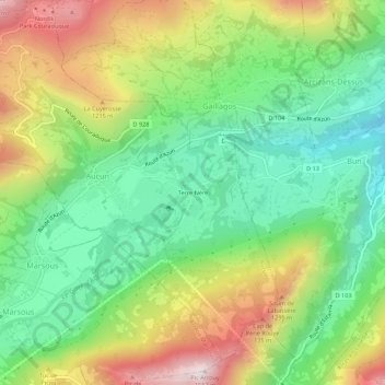 Topografische kaart Terre Nère, hoogte, reliëf