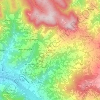 Topografische kaart Cà del Vento, hoogte, reliëf