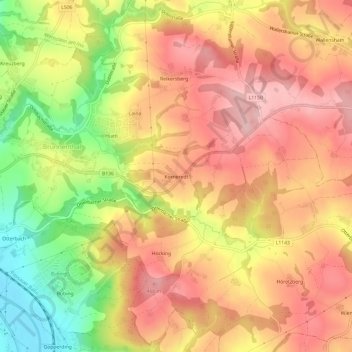 Topografische kaart Korneredt, hoogte, reliëf