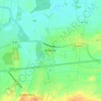Topografische kaart Rethmar, hoogte, reliëf