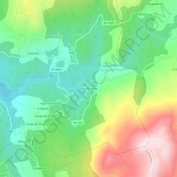 Topografische kaart Vilar de Mato, hoogte, reliëf