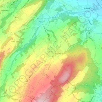 Topografische kaart Aumont, hoogte, reliëf