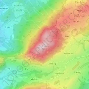 Topografische kaart Dandlberg, hoogte, reliëf