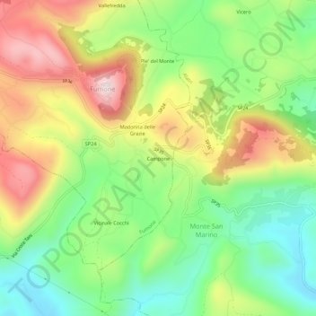 Topografische kaart Campone, hoogte, reliëf