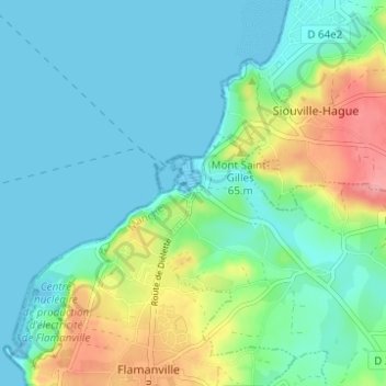 Topografische kaart Diélette, hoogte, reliëf