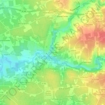 Topografische kaart La Roseraie, hoogte, reliëf