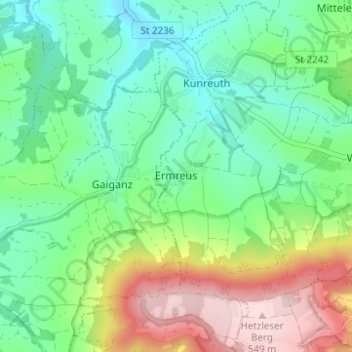 Topografische kaart Ermreus, hoogte, reliëf