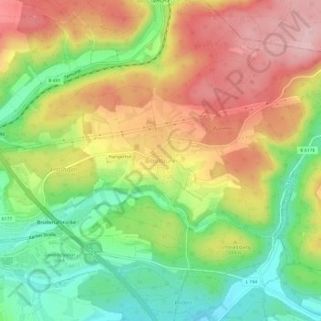 Topografische kaart Bittelbrunn, hoogte, reliëf