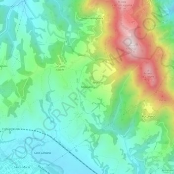 Topografische kaart Moscano, hoogte, reliëf