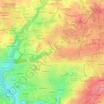 Topografische kaart Traon-Stivel, hoogte, reliëf